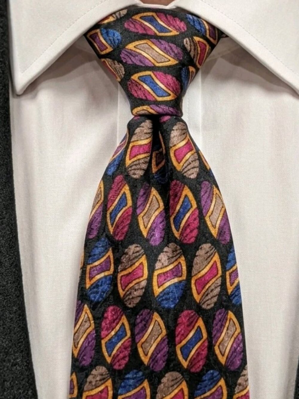 Vtg 1990s KARL LAGERFELD Silk Tie Oval Medallion Mosaic Maximalist Costa Rica